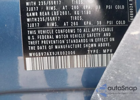 2018 Volkswagen Tiguan Limited 2.0T from USA, damaged, VIN WVGBV7AX9JK002006